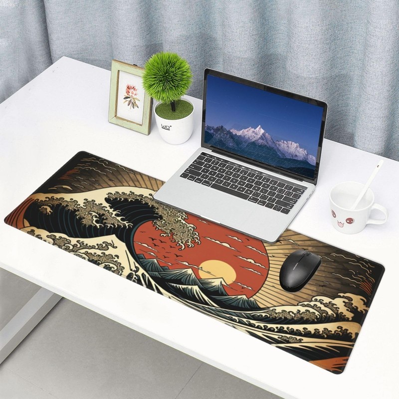Japanese Wave Raising Sun Gaming Mouse Pad XL, Large Non Slip Rubber Mousepad... gallery