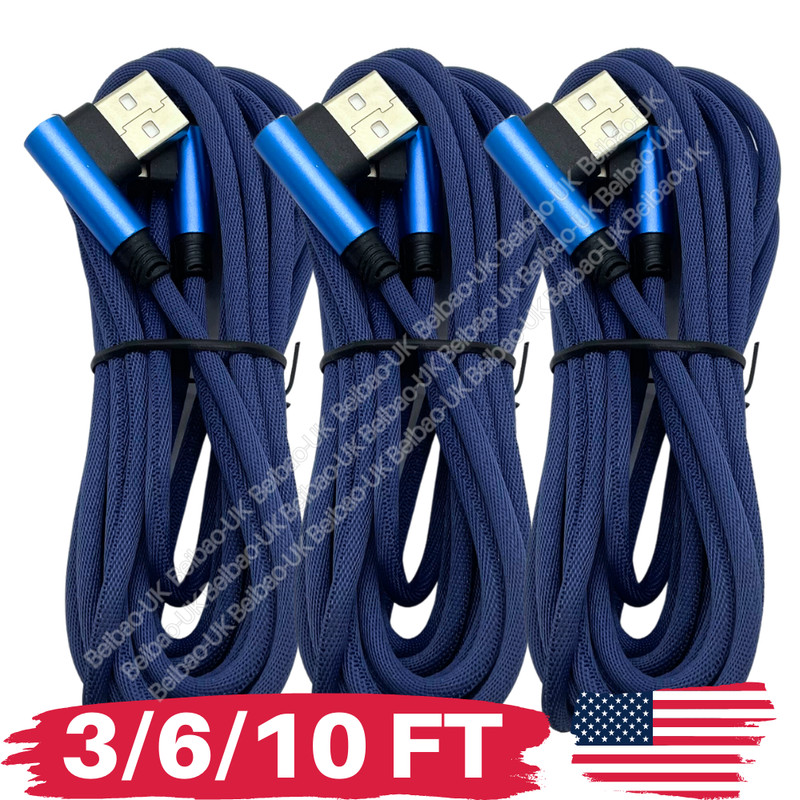 90 Degree Elbow USB Charger Cable 3/6/10FT For iPhone 14 13 12 11 Charging Cord
