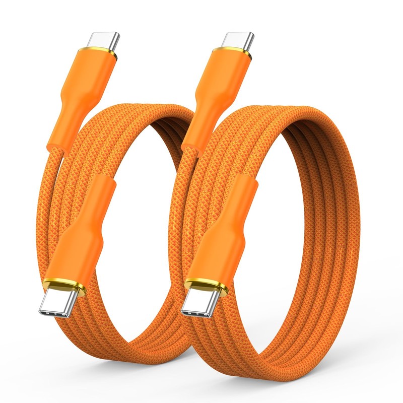 240W USB C Cable, Orange Braided C to C Cable Fast Charging 6.6FT 2-Pack, Typ…