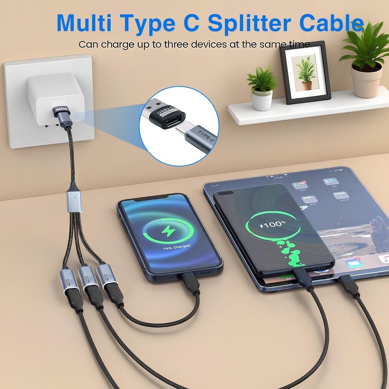 USB Splitter 1 in 3 Out, USB Hub with A to Adapter, to 3 Female Charging Cabl... gallery