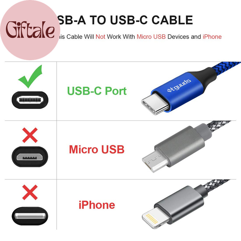 USB a to USB C Cable 5-Pack (3/3/6/6/10 Ft), Fast Charging Type C Charger Cord f gallery