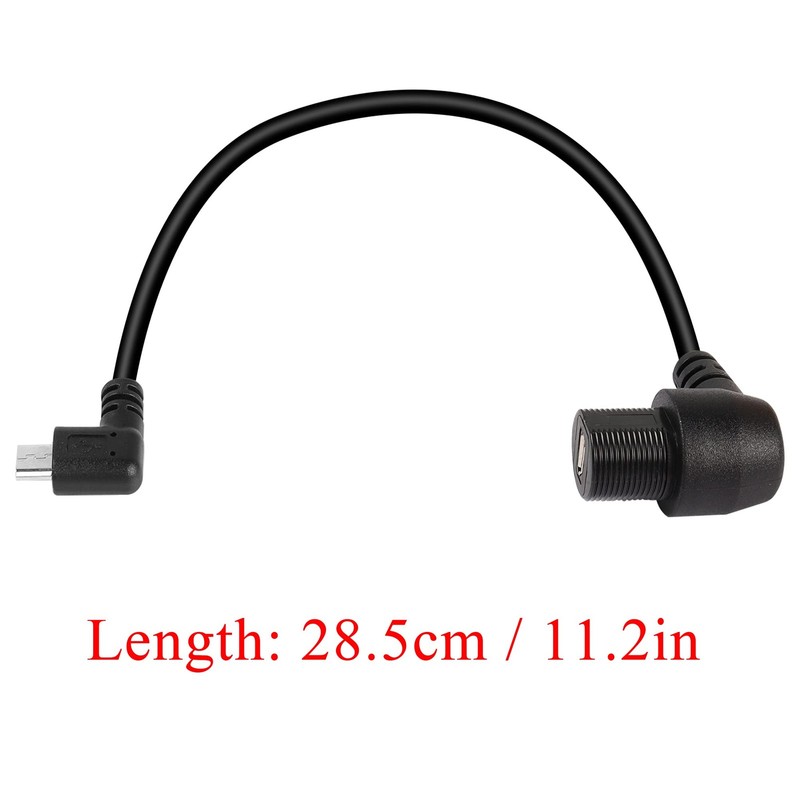 90 Micro USB Panel Flush Mount Waterproof Extension Cable 28cm 11in Left Bend gallery