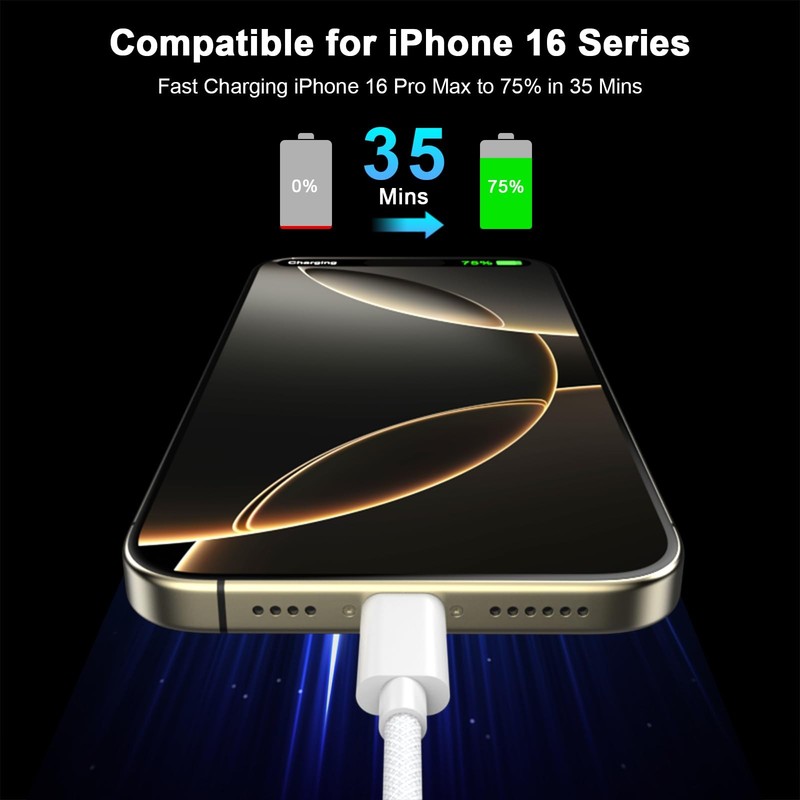[MFi Certified] iPhone 17 16 15 Charger Cord 6FT, 2 Pack 60W USB to USB Charg... gallery