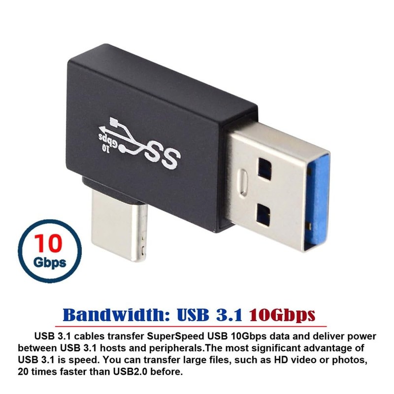 Left Angled 90 Degree USB3.0 Type A Male to USB 3.1 Type C Male Data 10Gbps C... gallery