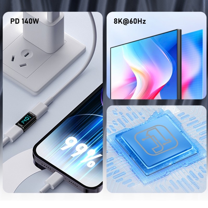 USB C Adapter 40Gbps Fast Charging With LED Display 140W Output 8K60hz Video gallery