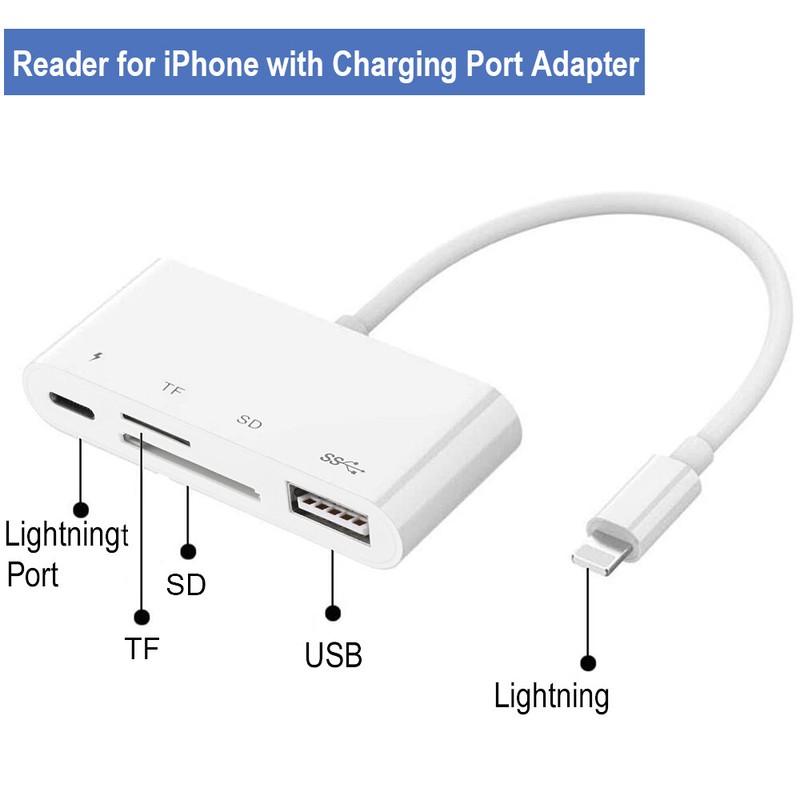For Apple iPhone iPad iOS15 8-Pin to SD TF Card Reader USB Adapter with Charging gallery