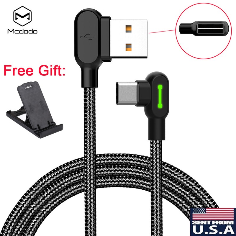 MCDODO 90 Degree Right Angle Braided USB Charger Charging Sync Type C Cable Cord