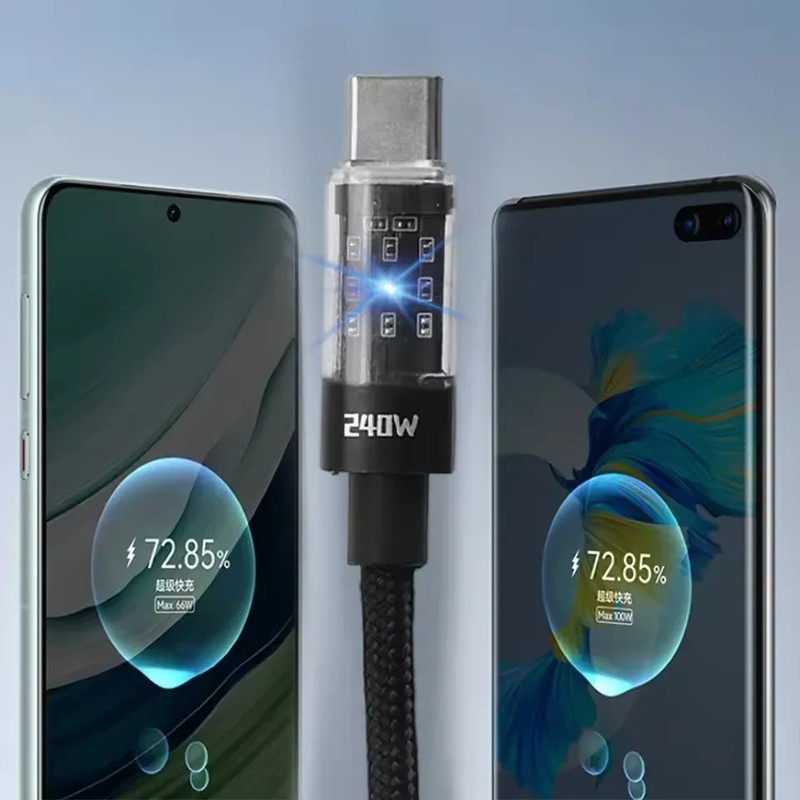 240W USB Type C Fast Charging Cable with LED Display Nylon Cord gallery
