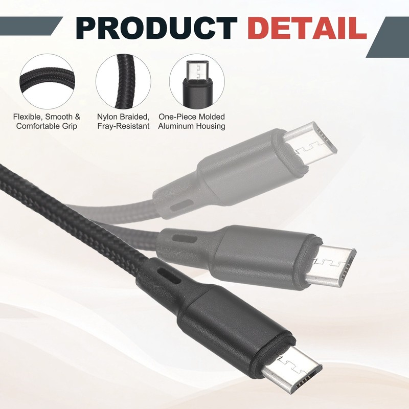 Multi USB A to Micro USB and Fast Charge USB Type C 2 in 1 Splitter 47", Black gallery