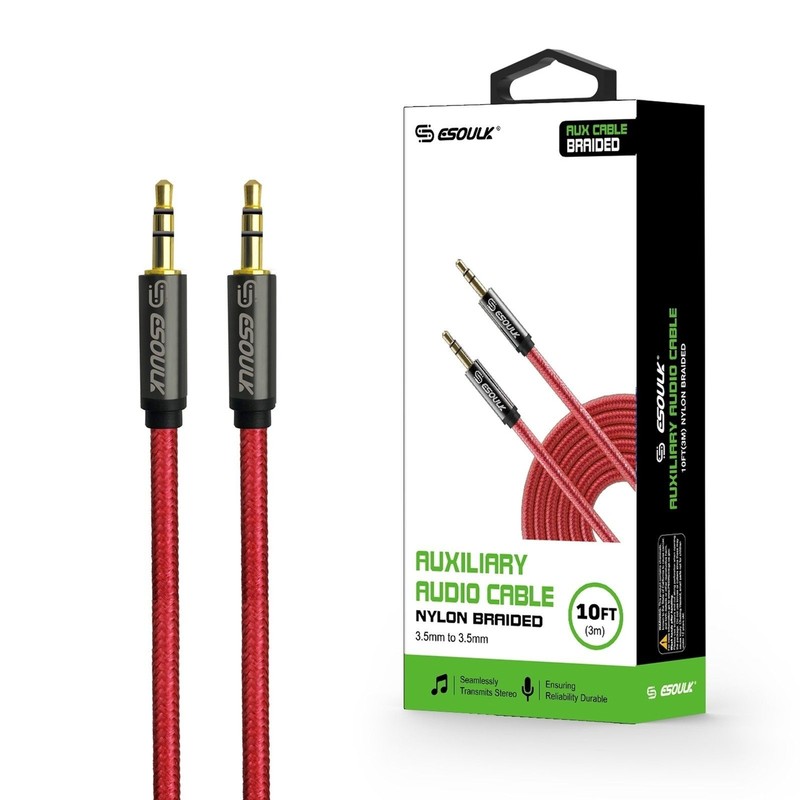 New 10 Ft 3.5mm Music Cable – iPod to Car Stereo AUX / Auxillary Wire Cord RED