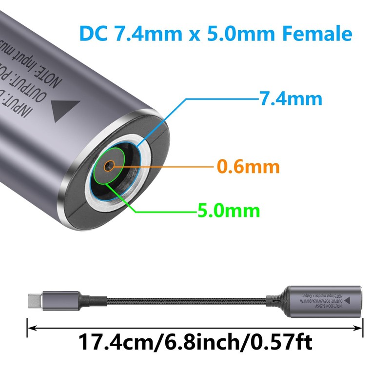 PD 140W DC7450 to USB C Cable DC 7.4mm x 5.0mm Female(7.4 x 0.6mm) Input to T... gallery