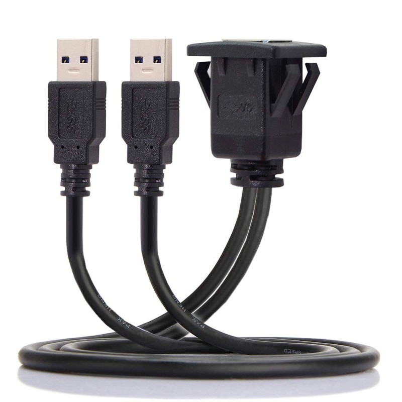Waterproof Dual USB 3.0 Extension Latch Car Mount Flush AUX Cable Cord 1M gallery