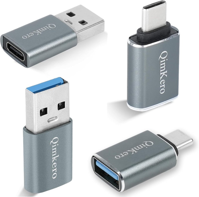 (4-Pack) 2 * Type C Female to A Male Charger Converter & 2 * USB C Gray