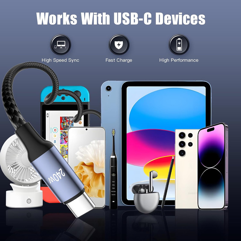 240W USB C Coiled Cable Braided Fast Charge Cord iPhone 17 Samsung Google Pixel gallery