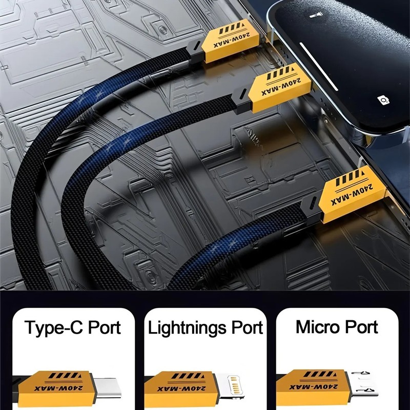 3in2 240W Fast Charging Cable USB C Micro USB 1.2M iPhone Huawei Wire Charger US gallery