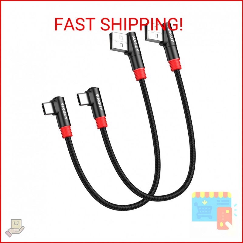 SUNGUY Right Angle USB C to A Cable 2Pack [1FT/0.3m] 18W Short 90 Degree USB 2.0