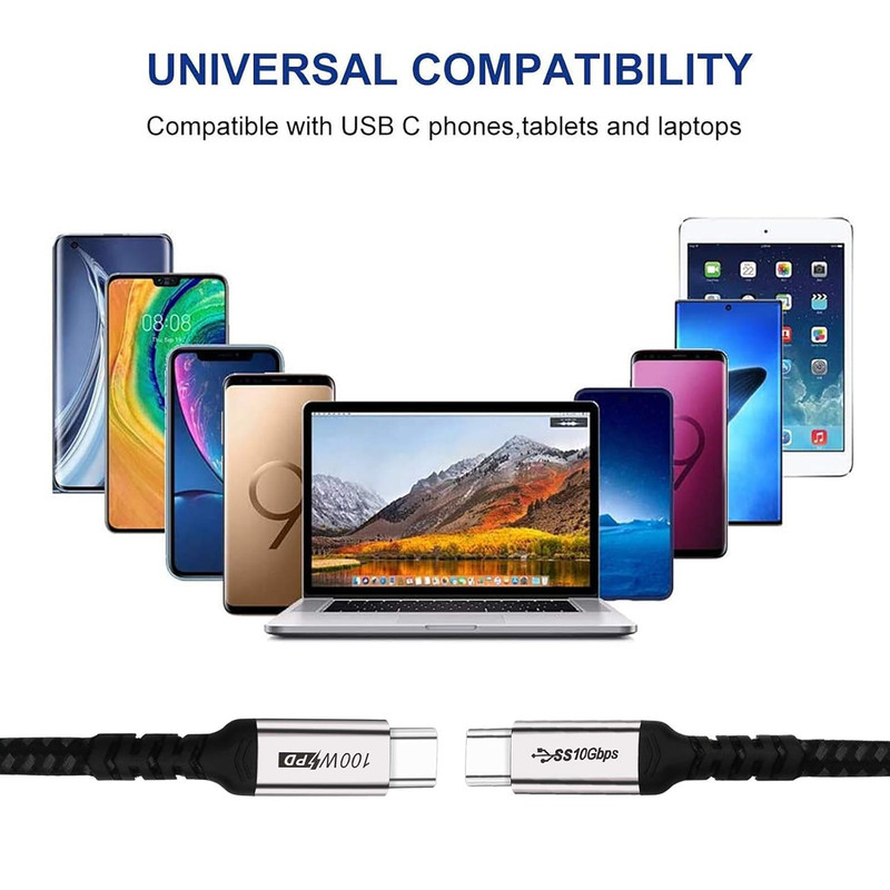 USB C to C Cable 1.5ft 2 Pack 3.1 Gen 2 10Gbps 100W 4K Video Fast Charging Data gallery