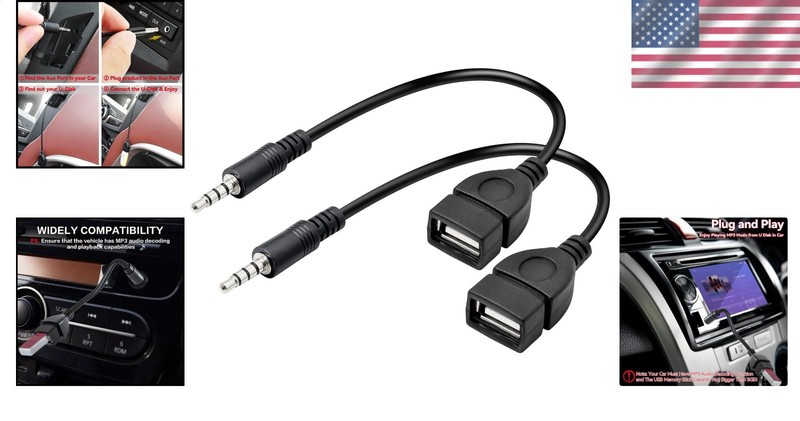 Aux to USB Car Adapter for MP3 Decoding, 3.5mm Male to USB Female Cable gallery