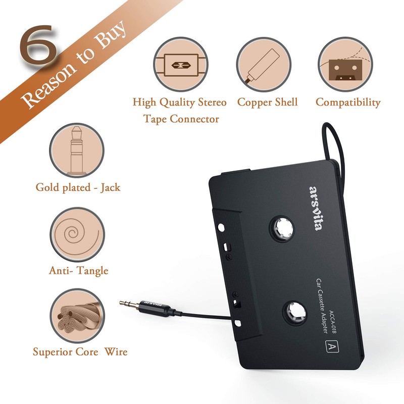 Car Audio Cassette to Aux Adapter, 3.5 MM Auxillary Cable Tape Adapter gallery
