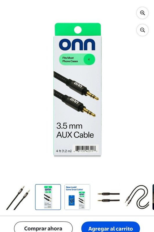 onn. 3.5mm AUX Cable 4 ft Black Braided Nylon, Fits Most Phone Cases