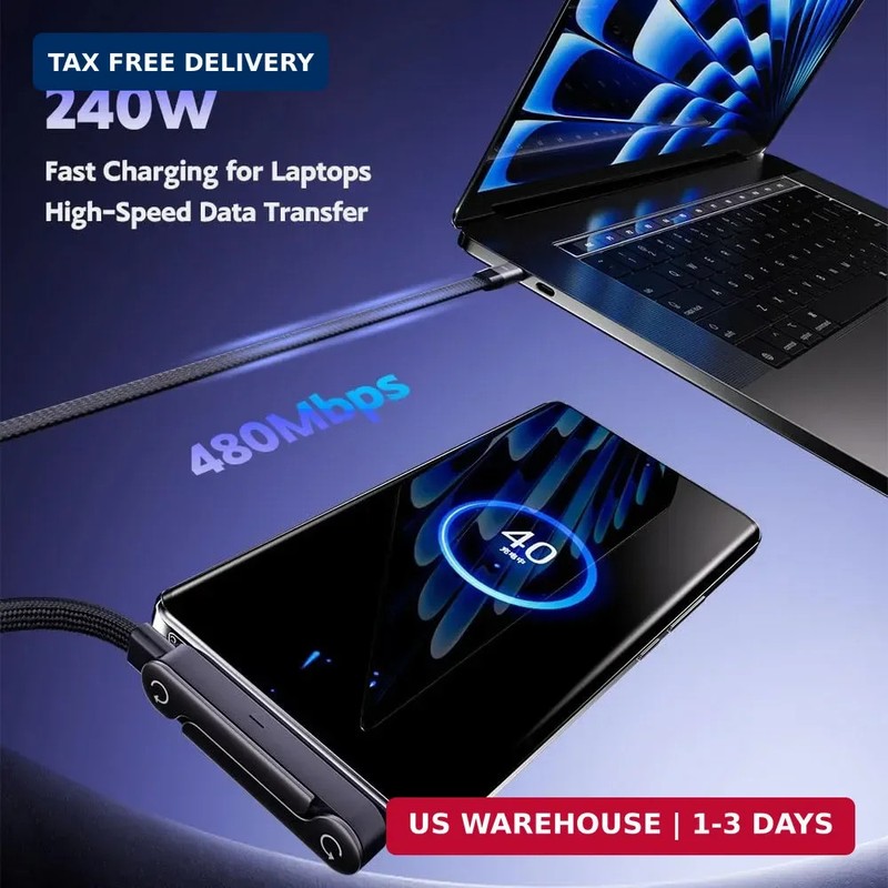 NKV USB C to USB C Cable [2 Pack，5/10FT]，Type-C 240W Fast Charging Cable，Invisib gallery