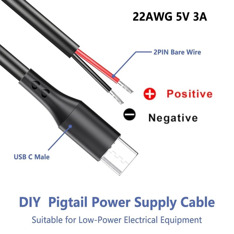 USB C Pigtail Cable - 5PCS USB C to 2 Pin Bare Wire 22AWG Power Cable (1M/3.2... gallery