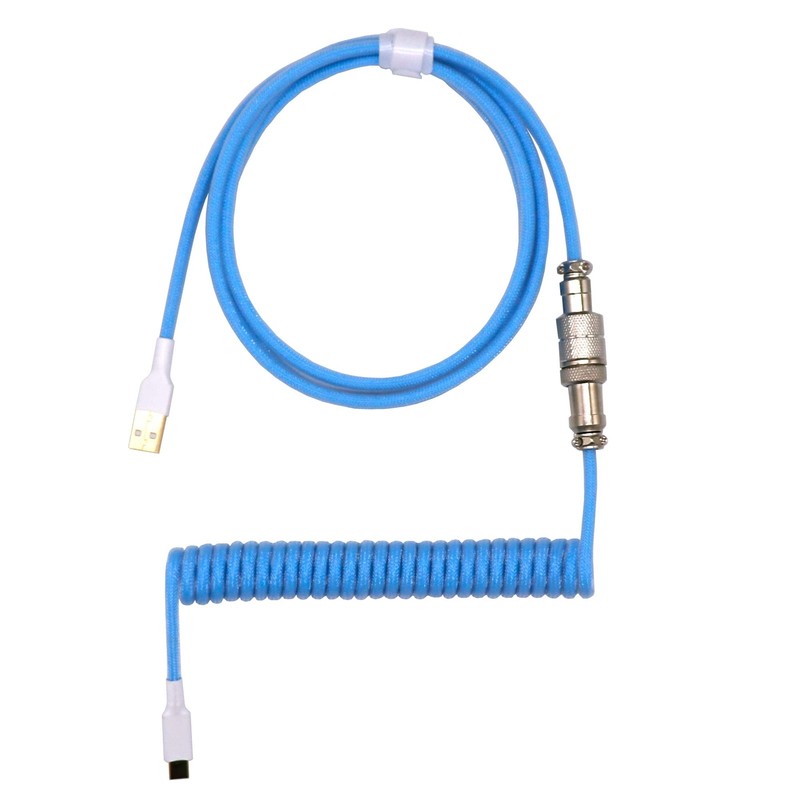 Kraken Light Blue Coiled Keyboard Cable – Artisan Blue Coiled USB Cable with …