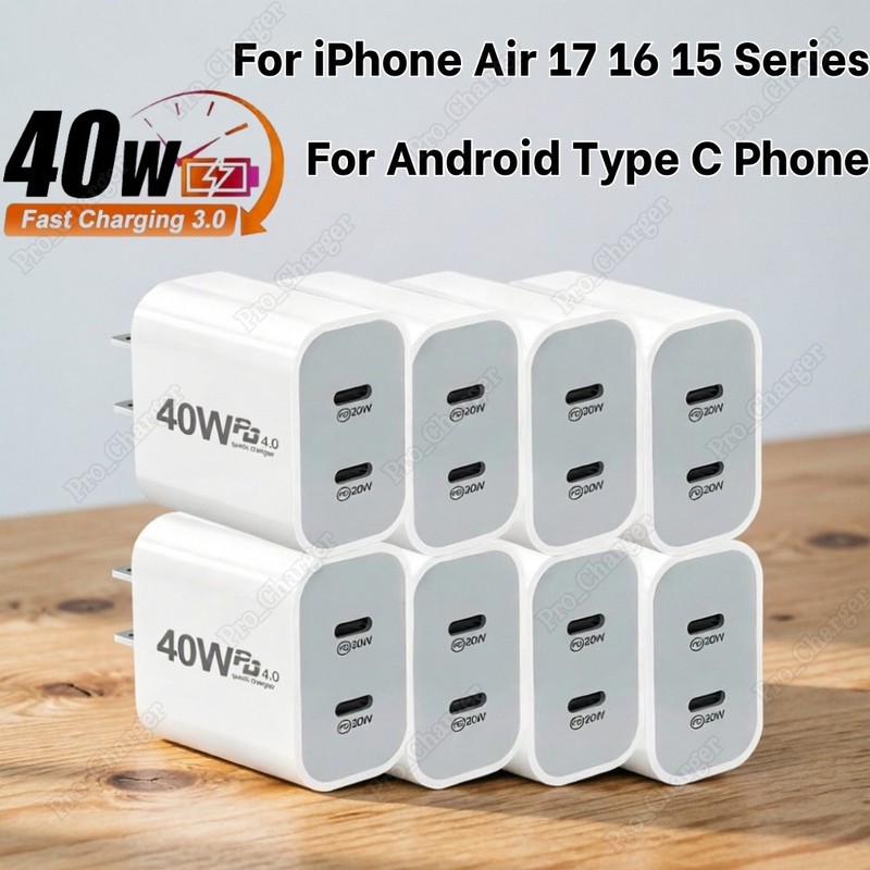 For iPhone iPad Pro Android Fast Charger Adapter 40W Dual USB C Type C Block Lot