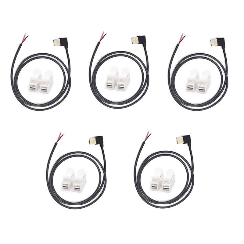 5PCS USB Pigtail 2 Wire Cable,22Awg 1M/3.3FT USB 2.0 Male 90 Degree Plug 2Pin