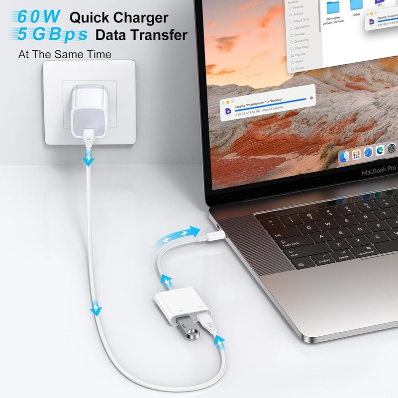 USB C to USB OTG Cable and Charger Adapter for iPhone 17 Pro Max 16e 16 15 Samsu gallery