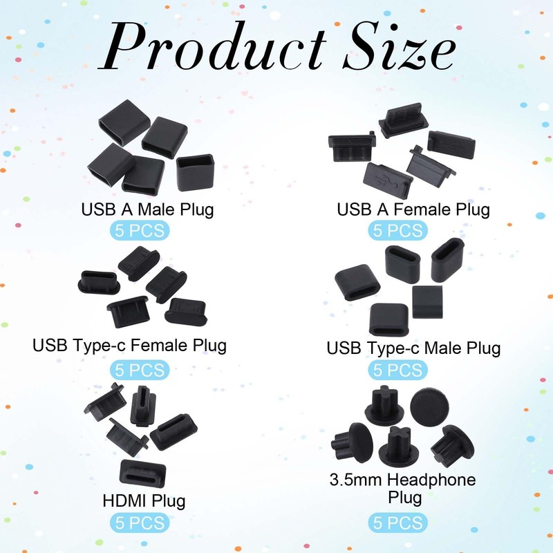 30Pcs 6 Type Silicone Anti Dust Cover USB Cover Port Plug Caps USB Type-A Plu... gallery