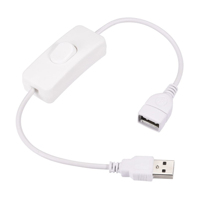 2 Pack White USB Cable Male To Female Extension Cord 34cm ON Off Switch