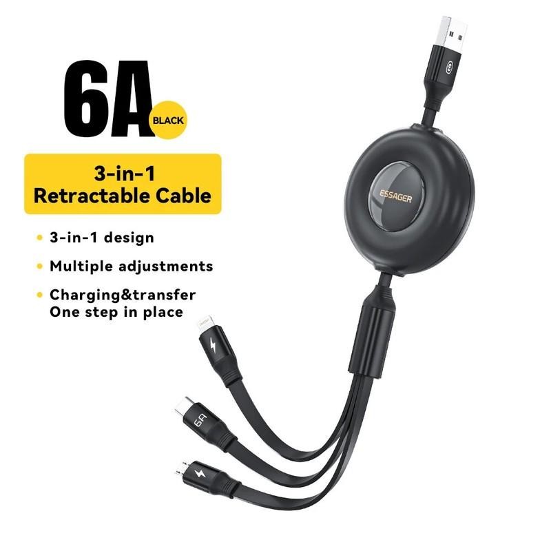 3in1 6A 66W Micro USB C Cable Type C Fast Charge Cable For iPhone Android phone