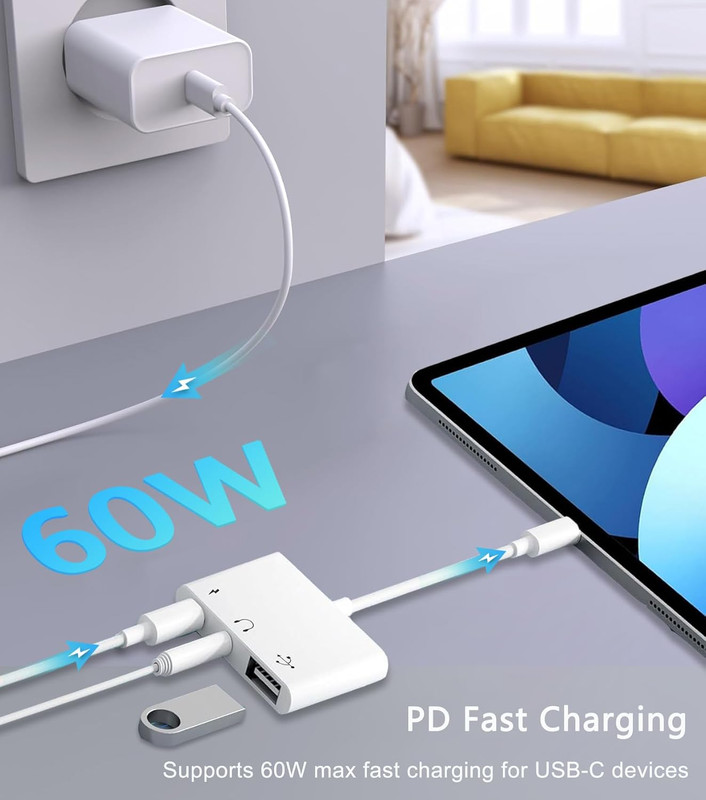 USB C to USB Adapter, 3 in 1 AUX to USB C Adapter with 3.5Mm Headphone Jack + OT gallery