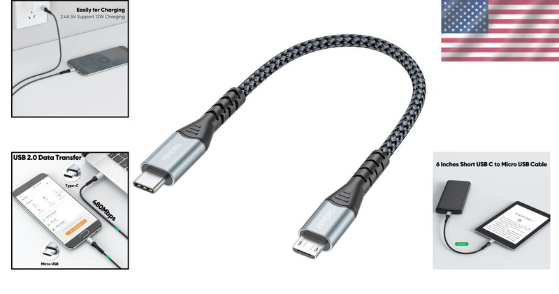Stylish Braided 6 Inch USB-C to Micro USB Cable - Durable, Fast Charging & Data gallery