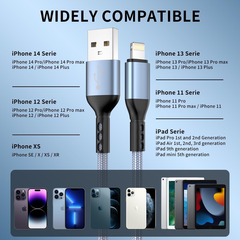 iPhone Charger 3pack 10FT Apple MFi Certified Nylon Braided Lightning Cable Fas gallery