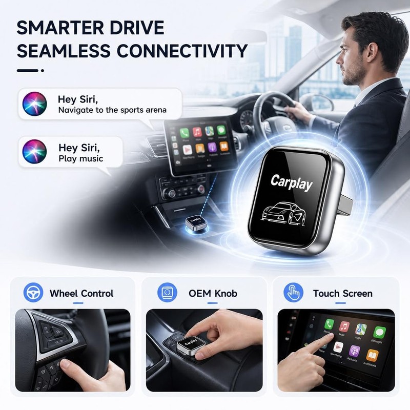 2in1 Wireless CarPlay Adapter for iPhone iOS & Android 11+, Plug and Play, Fa... gallery