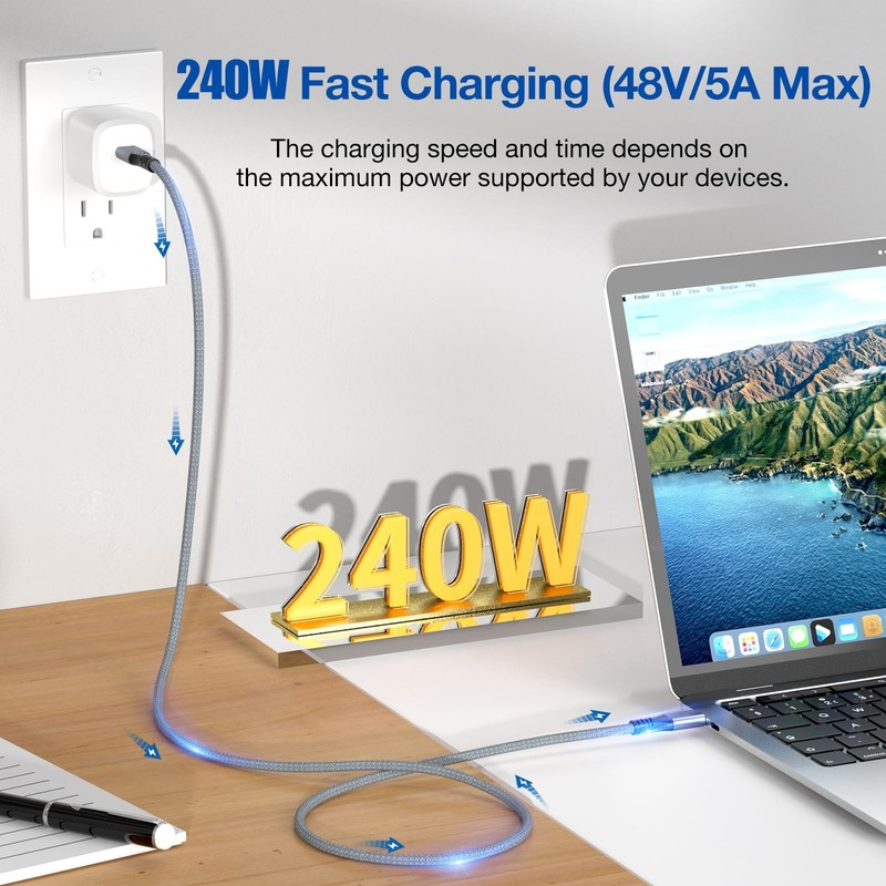 USB C Cable 15 ft 2Pack, 240W USB C to USB C 3.2 Gen 2 Cable, Type C Charger ... gallery