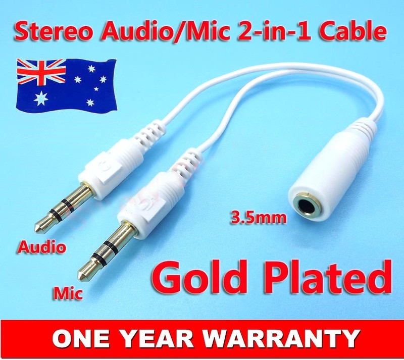 3.5mm Female to 2x 3.5mm Male Stereo Audio Mic Splitter Combine Adapter Cable AU