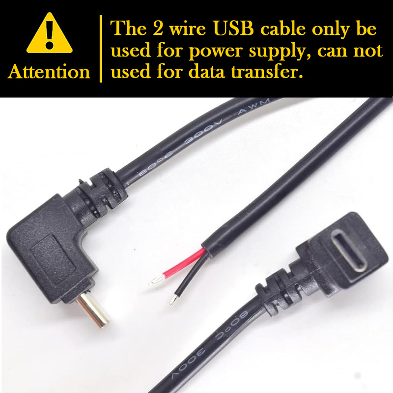 6pcs 1M/3.3FT Right Angle USB Type C Male Plug 2 wire Pigtail DIY Cable 22AWG