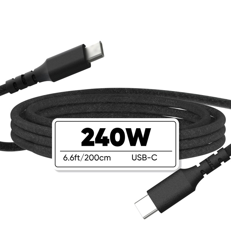 240W USB Cable 6.6FT High-Stretch Nylon Braided 5A Fast Charging Cord with iP...