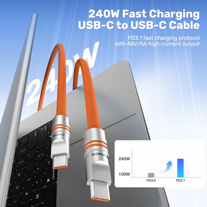 2 Pack USB C to USB C Cable 240W Fast Charging 4ft & 6.5ft, Waterproof Silicone gallery