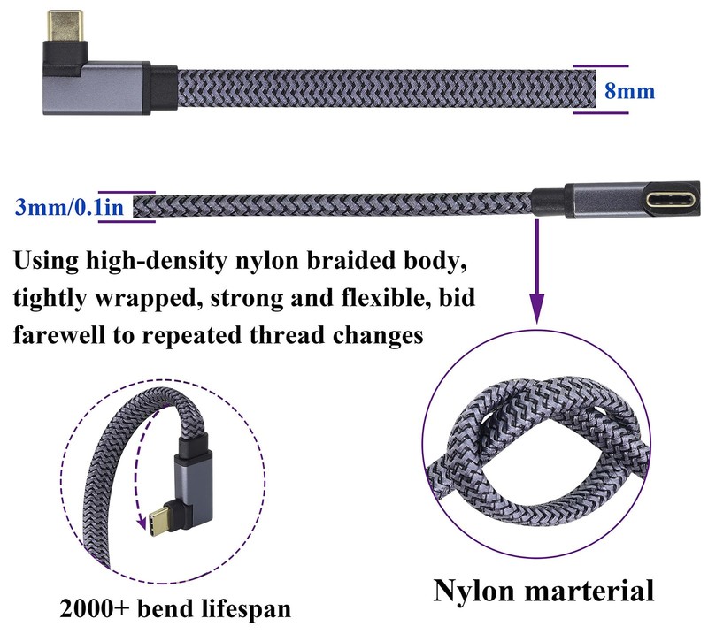 Right Angle USB 3.1 Type C To Type C 10Gbps Connector Cable 60W Short Flat 2 PCS gallery