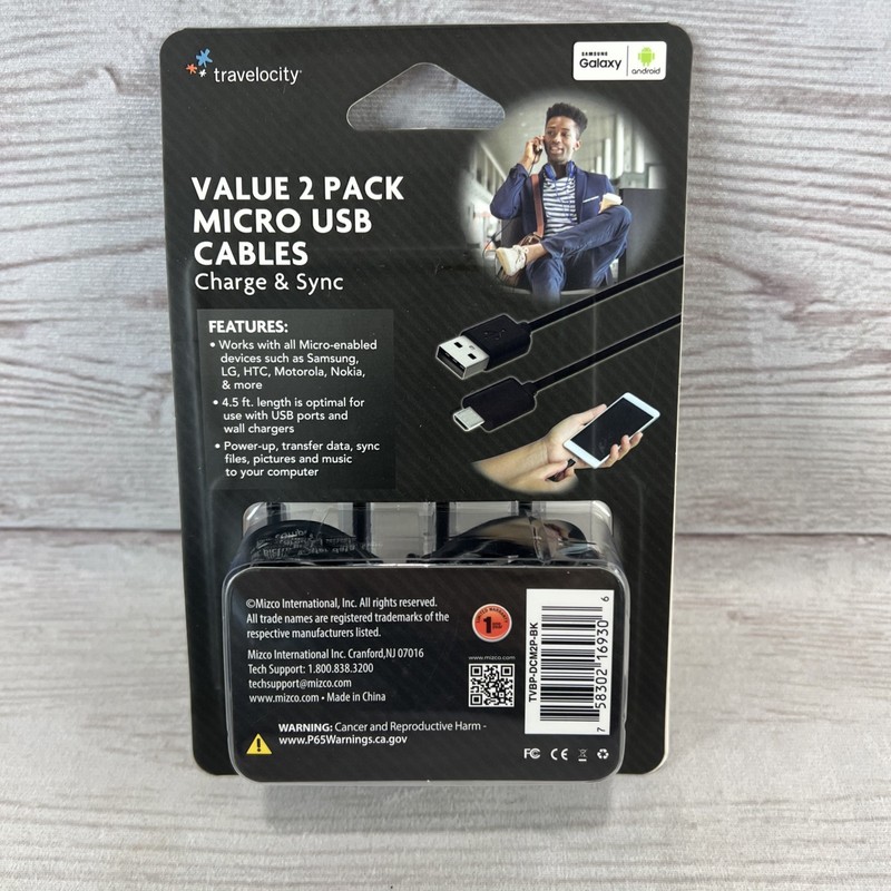 Travelocity 2 PACK Micro-USB Android Cable Charge & Sync 4.5 ft. Black New FRSHP gallery