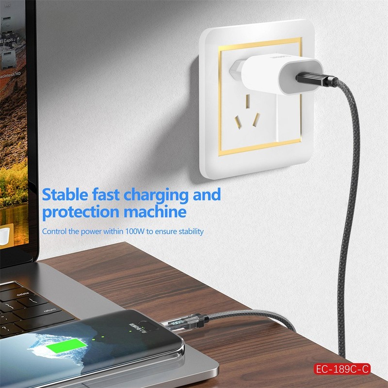 PD 100W USB C To USB C Cable Fast Charging Cord LED Display Type-C Charger 1m gallery