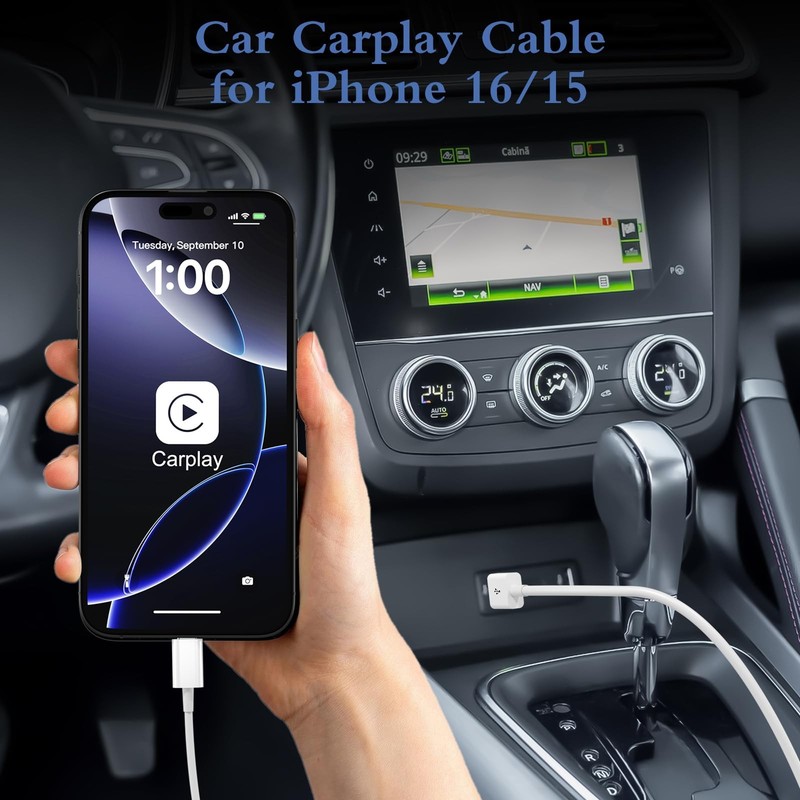 Snisre Car Carplay Cable, USB A to C Cable 3FT, Fast 3FT-ATC, White gallery