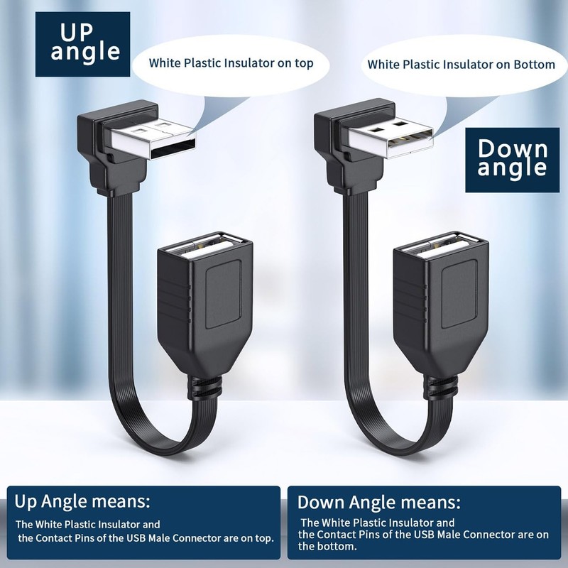 90 Degree USB 2.0 Extension Cable 4 Inch Flat Right Angle Male Female 2 PCS gallery