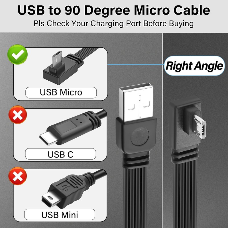 Right Angle USB A to Micro 5Pin Cable Flat Charging Cord Short Fits 1 FT gallery