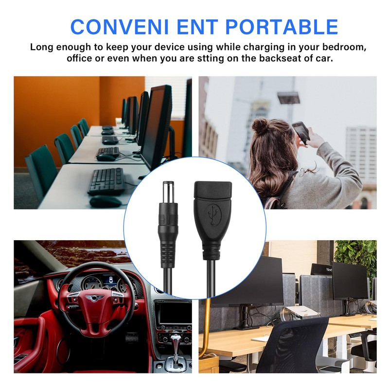 2-Pack DC 5.5x2.1mm Male to USB Female Converter Cable for DC USB Power gallery