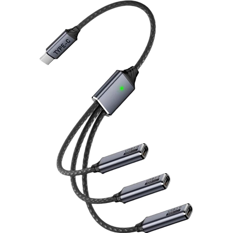 USB C Splitter 1 in 3 Out, Type C Male to 3 Female Cable